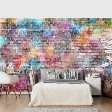 Wallpaper - Colourful Shabby Brick Wall