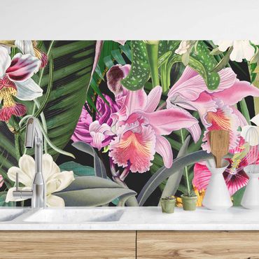 Kitchen wall cladding - Colourful Tropical Flowers Collage II