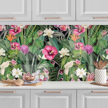 Kitchen wall cladding - Colourful Tropical Flowers Collage