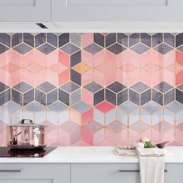 Kitchen wall cladding - Colourful Pastel Golden Geometrie II