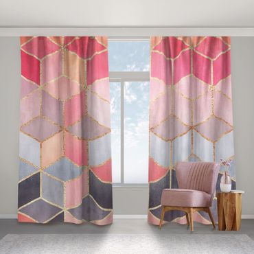 Curtain - Colourful Pastel Golden Geometrie