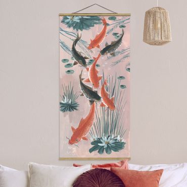 Fabric print with poster hangers - Asian Art Kois In The Pond I