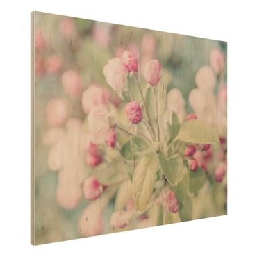 Print on wood - Apple Blossom Bokeh Light Pink