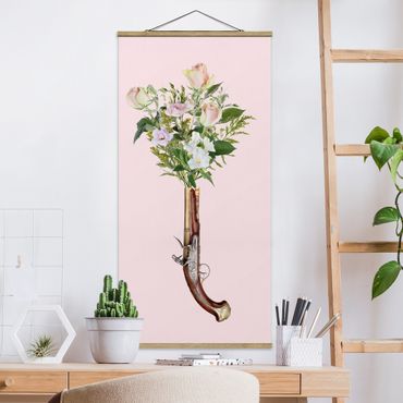 Fabric print with poster hangers - Pistol With Flowers