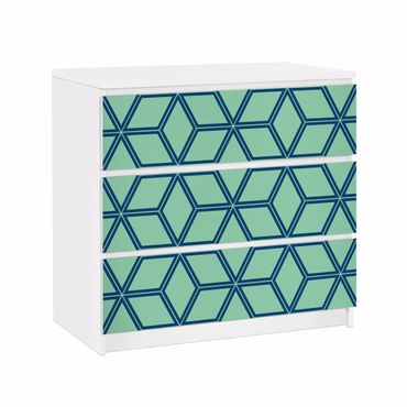 Adhesive film for furniture IKEA - Malm chest of 3x drawers - Cube pattern Green