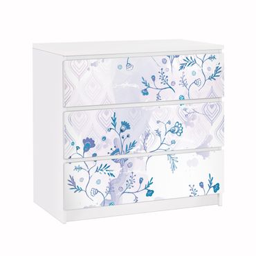 Adhesive film for furniture IKEA - Malm chest of 3x drawers - Blue Fantasy Pattern