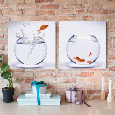 Print on canvas 2 parts - Flying Goldfish