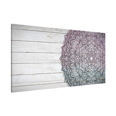 Magnetic memo board - Mandala Lotus Flower Wood Look White