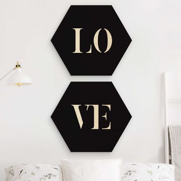 Wooden hexagon - Letters LOVE White Set I