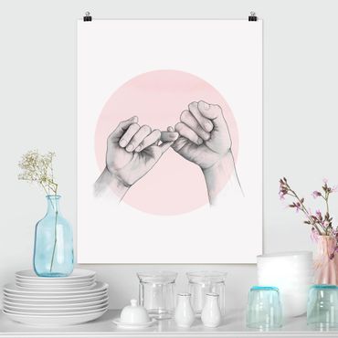 Poster - Illustration Hands Friendship Circle Pink White