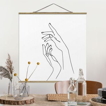 Fabric print with poster hangers - Line Art Hands