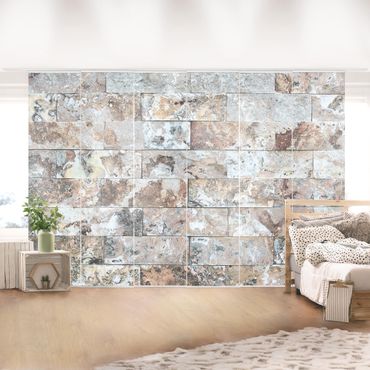 Sliding panel curtains set - Natural Marble Stone Wall