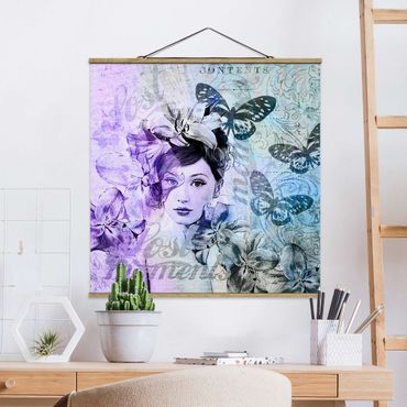 Fabric print with poster hangers - Shabby Chic Collage - Portrait With Butterflies