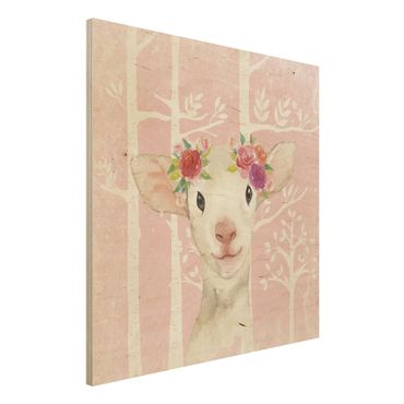 Print on wood - Watercolour Pink Sheep