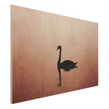 Print on wood - Swan In Sunset