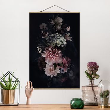 Fabric print with poster hangers - Flowers With Fog On Black