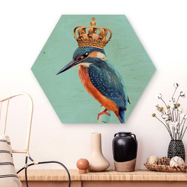 Wooden hexagon - Kingfisher With Crown