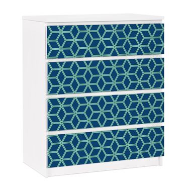 Adhesive film for furniture IKEA - Malm chest of 4x drawers - Cube pattern Blue