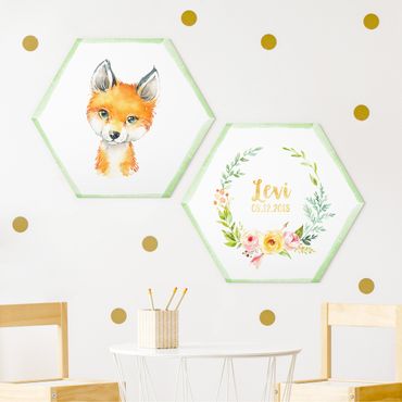 Alu-Dibond hexagon - Watercolour Forest Animals With Desired Name