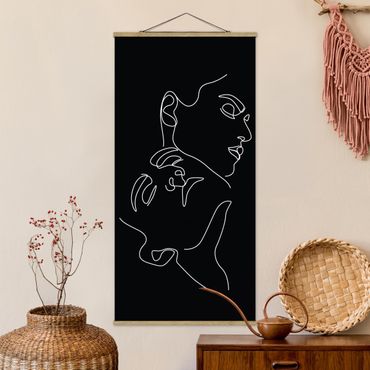 Fabric print with poster hangers - Line Art Women Faces Black