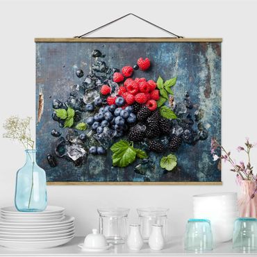 Fabric print with poster hangers - Berry Mix With Ice Cubes Wood