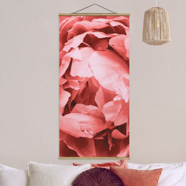 Fabric print with poster hangers - Peony Blossom Coral