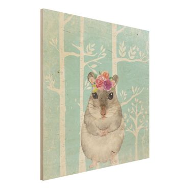 Print on wood - Watercolour Hamster Turquoise