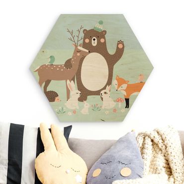Wooden hexagon - Forest Friends with forest animals blue