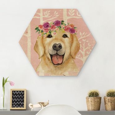 Hexagon Picture Wood - Watercolor Retriever Pink