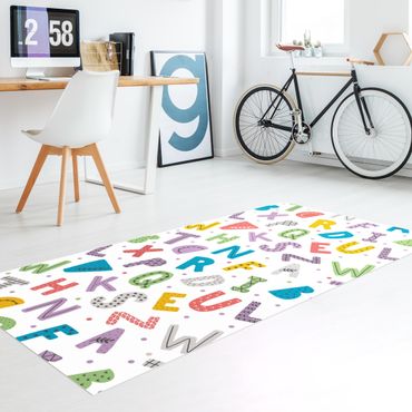 Vinyl Floor Mat - Alphabet With Hearts And Dots In Colourful - Portrait Format 1:2