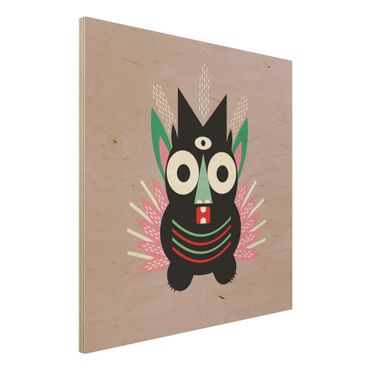 Print on wood - Collage Ethno Monster - Claws