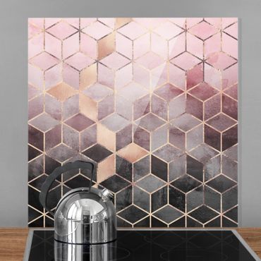 Glass Splashback - Pink Gray Golden Geometry - Square 1:1