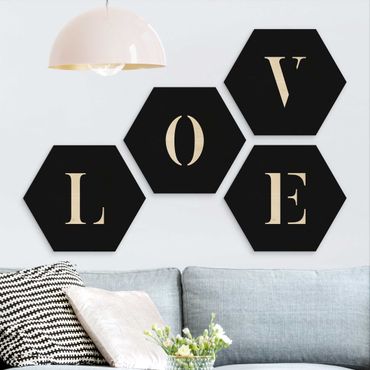 Wooden hexagon - Letters LOVE White Set II