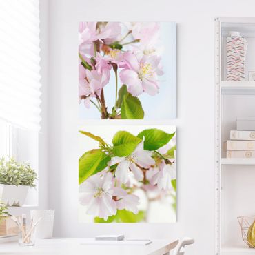 Print on canvas 2 parts - Ornamental cherry with flowers