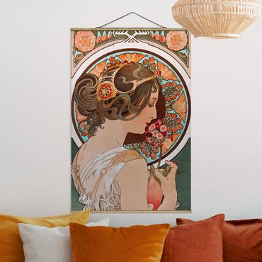 Fabric print with poster hangers - Alfons Mucha - Primrose
