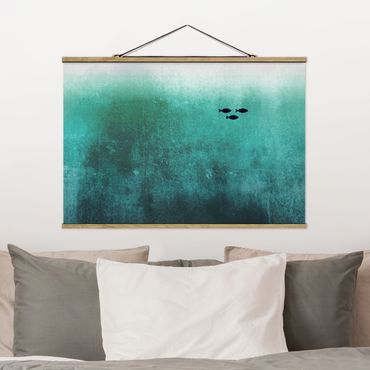 Fabric print with poster hangers - Fish In The Deep Sea