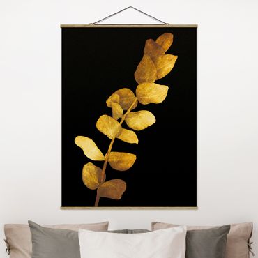 Fabric print with poster hangers - Gold - Eucalyptus On Black