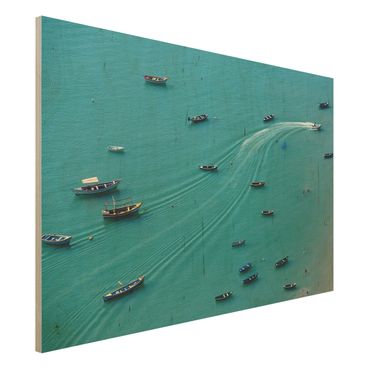 Wood print - Anchored Fishing Boats
