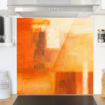 Glass Splashback - Petra Schüßler - Composition In Orange And Brown 02 - Square 1:1