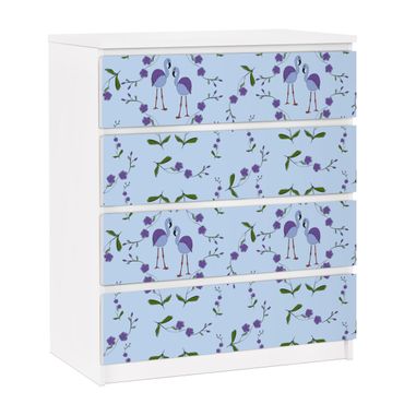 Adhesive film for furniture IKEA - Malm chest of 4x drawers - Mille Fleurs pattern Design Blue