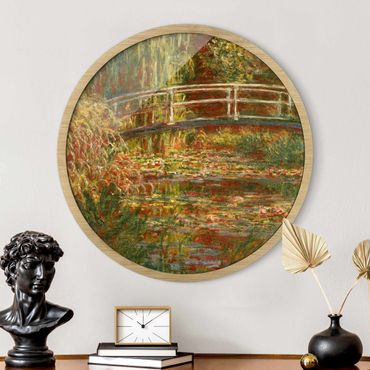 Circular framed print - Claude Monet - Waterlily Pond And Japanese Bridge (Harmony In Pink)