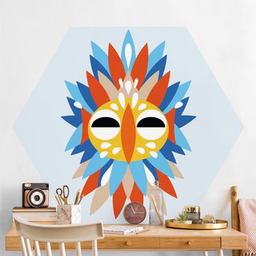 Self-adhesive hexagonal pattern wallpaper - Collage Ethnic Mask - Parrot