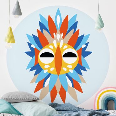 Self-adhesive round wallpaper - Collage Ethnic Mask - Parrot