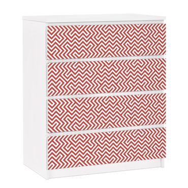 Adhesive film for furniture IKEA - Malm chest of 4x drawers - Red Geometric Stripe Pattern