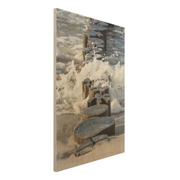 Print on wood - Breakwater On The Beach
