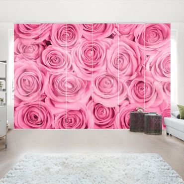 Sliding panel curtains set - Pink Roses
