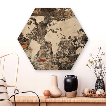 Wooden hexagon - Old Wall World Map