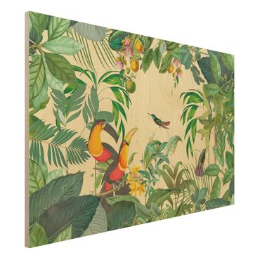Print on wood - Vintage Collage - Birds In The Jungle