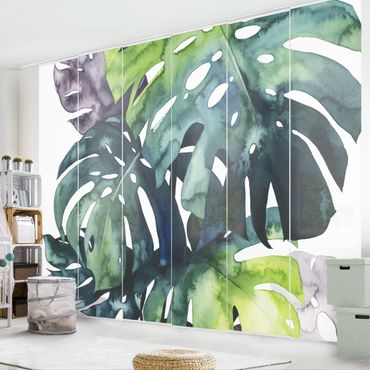 Sliding panel curtains set - Exotic Foliage - Monstera