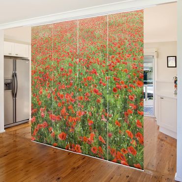 Sliding panel curtains set - Poppy Field